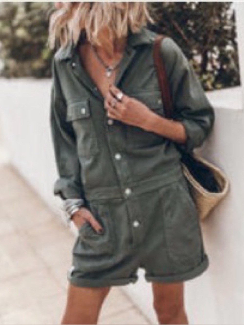 NWT Mikuta Khaki/Green Short Utility Jumpsuit Sz L